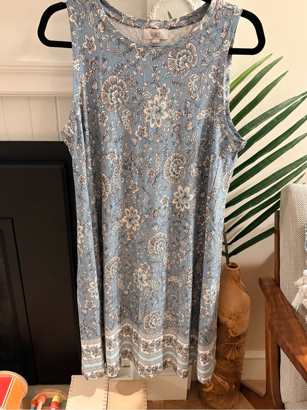 LOFT Dusty Blue Floral Sleeveless Shift Dress NWT